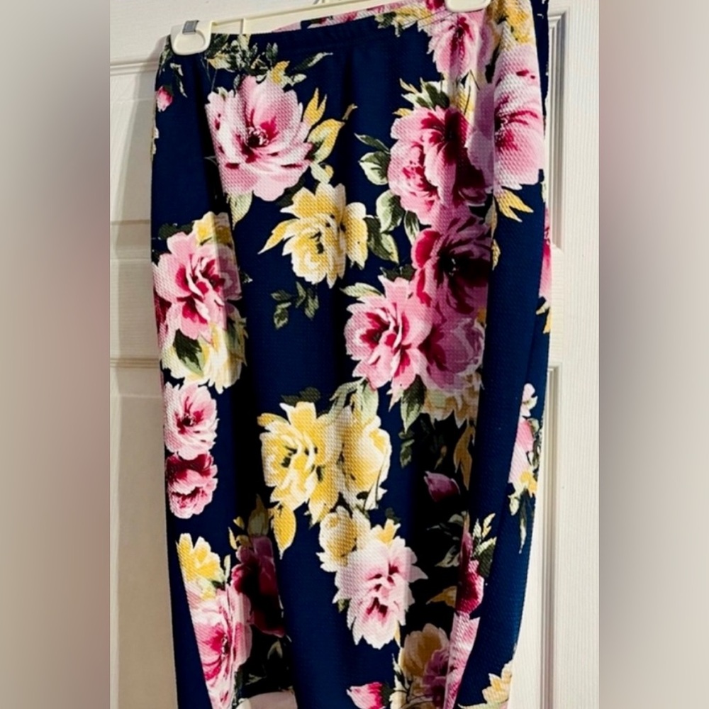 CLEO A-line Skirt Floral Design-Navy Blue/Pink (Runs Small) Med/Lge best fit